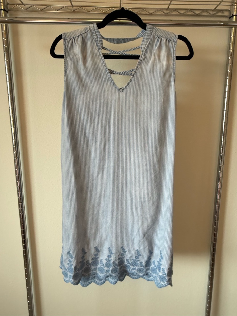 Michael Stars Light Blue Sleeveless Shift Dress with Scalloped Embroidery